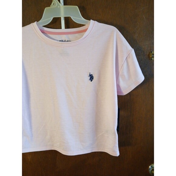 US Polo Assn Cropped T-shirt Pink Blue Logo Womens XS Stretchy Summer Vibes - Picture 3 of 16